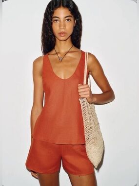 REFORMATION Enzo Linen Set in Blood Orange S